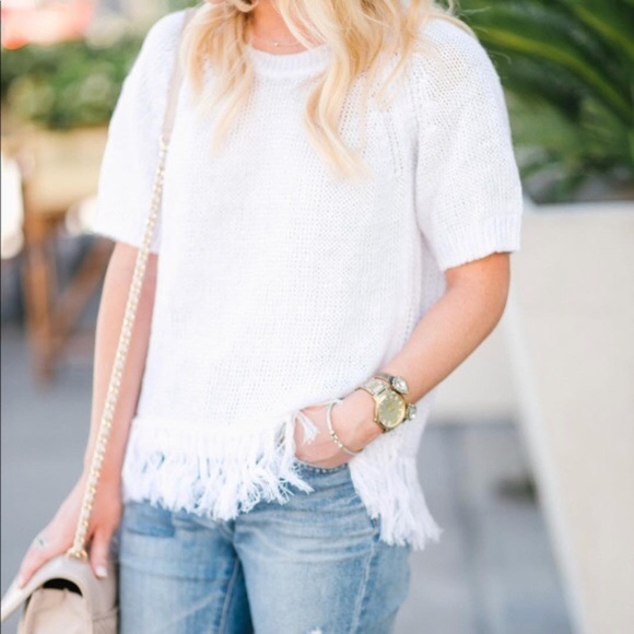 J. Crew Tops - J Crew white knitted French short sleeve sweater